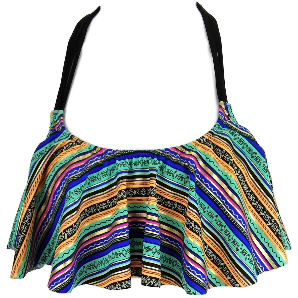 PINK Flounce Racer-Back Strappy Boho Bikini Top